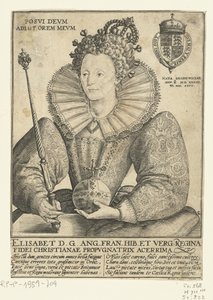Portret van Elizabeth I Tudor, Ten Halfen Lijve Posvi Devm Aiut Orem Mevm (オブジェクトのタイトル) 作： Crispijn van de Passe (I)