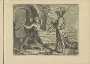 Gesprek tussen een sfinx en een herder 羊飼いに変装したキリスト教の偉大な女性たちの実際の肖像画。 (シリーズタイトル) 作： Crispijn van de Passe (II)