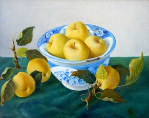 ブルーボウルの中のリンゴ、2014年 作： Cristiana Angelini