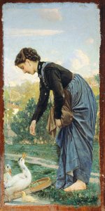 アヒルに餌をやる若い女性（Cristiano Banti撮影 作： Cristiano Banti