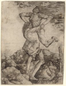 ヘラクレスとアンタイオス 作： Cristofano Robetta, after Antonio del Pollaiuolo