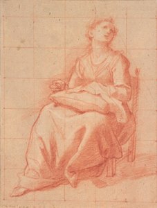 座っている女の子の裁縫 作： Cristofano Roncalli