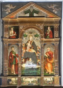 天使と戴冠した聖母子、聖パウロ、聖ペテロ 作： Cristoforo (fl.1525 1578) & Pancalino Raffaele (fl.1514 1573) Pancalino