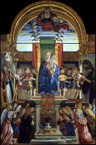 父なる神と聖ヒラリウスと洗礼者ヨハネと共に即位する聖母子、1499年 作： Cristoforo Caselli