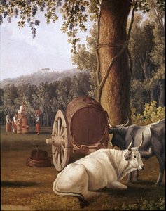 ナポリ近郊での収穫 牛の詳細 - (ナポリ近郊での収穫) クリストフォロ・クナイプの絵画 (18 世紀) ナポリ、サン マルティーノ国立美術館 作： Cristoforo Kneip