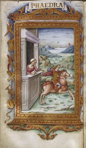 ヒエロイデスのヒポリデスのイラストを見つめているファエドラ、オビッド、1485-1499年 作： Cristoforo Majorana