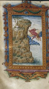 海に身を投げるサッポーヒロイデスのイラストOvid、1485-1499 作： Cristoforo Majorana