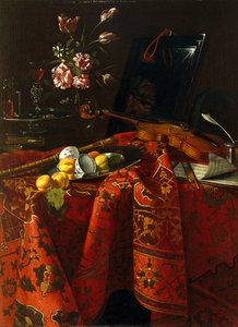 楽器のある静物、c.1710-1715（キャンバスに油彩） 作： Cristoforo Munari