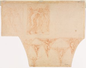 キリストがカルバリーへの道で母親に会うための研究、ペンデンティブの天使の研究（裏面） 作： Cristoforo Roncalli