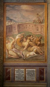 聖人、おそらくジェルヴェとプロタイスは動物に投げられました 作： Cristoforo and Tempesta, Antonio Roncalli