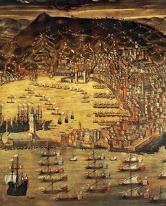ジェノヴァとその港の眺め、クリストフォロ グラッシ (1565-1598)、イタリアの絵画