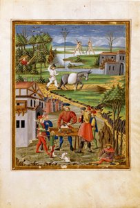 月の影響：漁業、狩猟、農業の場面（細密画、1470年頃