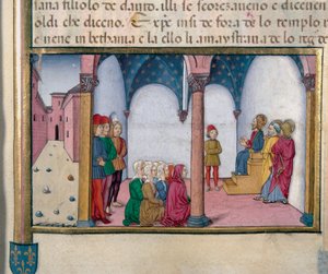 新約聖書の歴史の後、クリストフォロ・デ・プレディス（1440-1486）のミニチュア神殿で教えるイエス 作： Cristoforo De Predis