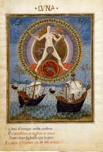 蟹座の月。昇る海に浮かぶ船（細密画、1470年頃 作： Cristoforo De Predis