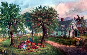 秋のアメリカンホームステッド、1869年 作： Currier and Ives