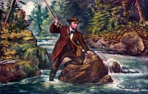 ブルックトラウトフィッシング、1862年。 作： Currier and Ives