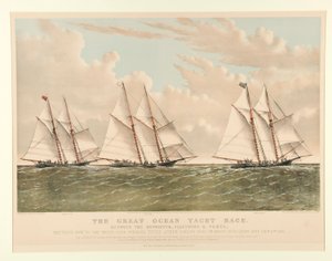 ヘンリエッタ、フリートウィング、ベスタによるグレート オーシャン ヨット レース 作： Currier and Ives