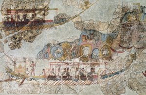 船の群れ」ギリシャ・キクラデス諸島南部テラのフレスコ画 キクラデス文明、紀元前3～2千年頃