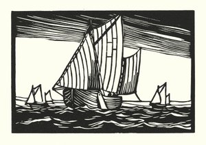 漁船とはしけブライトン・ホギー（木版画） 作： Cyril A. Wilkinson