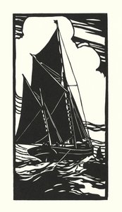 漁船とはしけブリクサム・トロール船（木版画） 作： Cyril A. Wilkinson