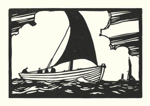漁船とはしけディール・ギャレー・パント（木版画） 作： Cyril A. Wilkinson