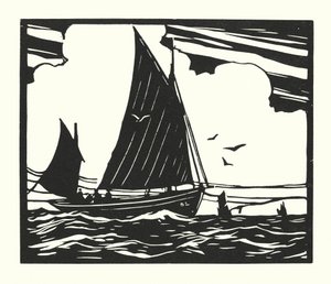 漁船とはしけディール・ラガー（木版画） 作： Cyril A. Wilkinson