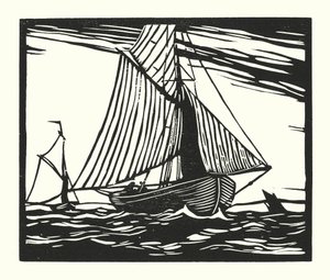 漁船とはしけ：フィッシング・スマック、19世紀初頭（木版画） 作： Cyril A. Wilkinson