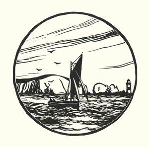 漁船とはしけイッチェン渡し船（木版画） 作： Cyril A. Wilkinson