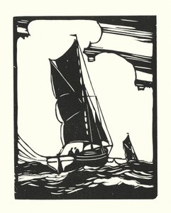 漁船とはしけリー・ボーリー（木版画） 作： Cyril A. Wilkinson
