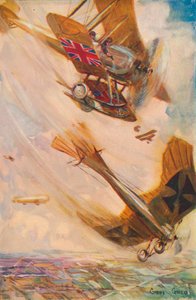 ドイツのタウベを倒すイギリスの複葉機、c1916 1928 作： Cyrus Cuneo