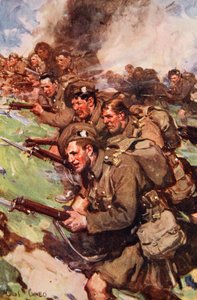 「スリリングチャージ」、「小屋で言われた：YMCAギフトブック」のイラスト、1916年発行 作： Cyrus Cuneo