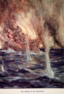 「グナイゼナウの沈没」、「小屋で語られた：YMCAギフトブック」のイラスト、1916年発行 作： Cyrus Cuneo