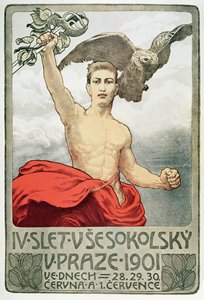 1901年のプラハでの第4回ソコル総会の宣伝ポスター