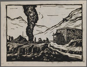 製鉄所、1945年頃（木版画） 作： Dah Ma