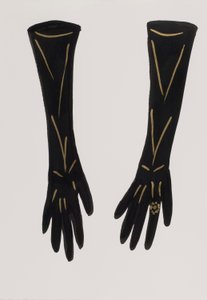 黒い手袋、2017年（紙に黒の墨、金のフェルトペン） 作： デイジー・ド・ヴィルヌーヴ