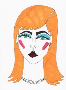 金髪の少女青い髪（紙にフェルトペン） 作： デイジー・ド・ヴィルヌーヴ