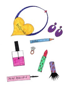 ジュエリー＆メイクアップ、2017年（紙にフェルトペン） 作： デイジー・ド・ヴィルヌーヴ