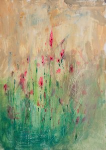 鮮やかな花をモチーフにした抽象画 作： 