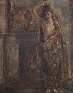 マントルピースのそばに立つドレープされた女性（裏面）、1938年（キャンバスに油彩） 作： Dame Ethel Walker