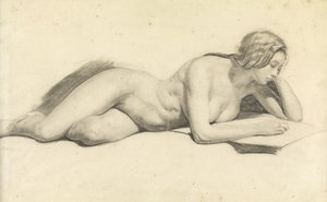 女性のヌード読書の習作（紙に鉛筆）