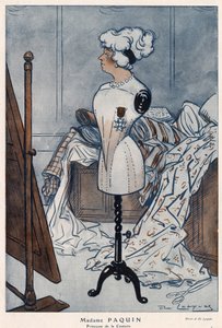 フランスのクチュリエ、マダム・ジャンヌ・パカン（1869-1936）が、手に入れたばかりのレジオン・ドヌール勲章の十字架と一緒に描かれている - 1913年の「Fantasio」に掲載されたダニエル・デ・ロスクス（Henri Casimir Paul Thouroude dit）（1880-1915）のイラスト。 作： Daniel de Losques