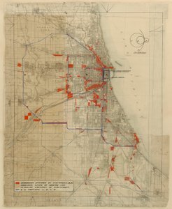 イリノイ州シカゴ、シカゴの平面図、鉄道回路図、1909 年。