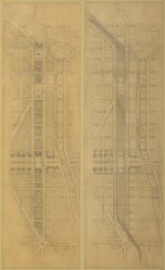 プレート 79 1909 年シカゴの計画からの 2 つの図面: 提案された場所と配置の... 作： Daniel Burnham