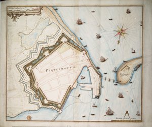 ポーツマス海図 1668年頃（リネン、紙） 作： Daniel Favreau de la Fabvolliere