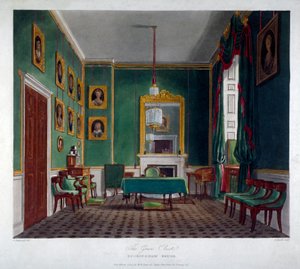 バッキンガム ハウス、ウェストミンスター、ロンドン、1819 年の緑のクローゼットの内部ビュー 作： Daniel Havell