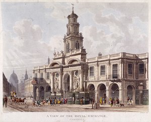 王立取引所の第 2 外観、ロンドン、1816 年 作： Daniel Havell