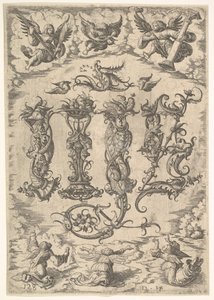 シックスエンジェルスに囲まれたIHSモノグラム1485-1536。 作： Daniel Hopfer