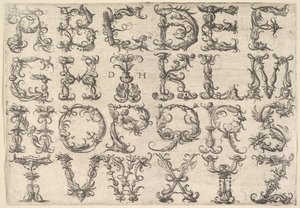 装飾されたローマの巨大なアルファベット、ca。 1520。 作： Daniel Hopfer