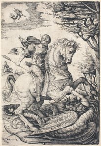 ドラゴンを倒す馬に乗った聖ジョージ 作： Daniel Hopfer