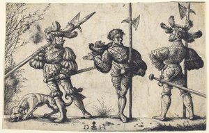 鉾で武装した 3 人のドイツ兵 作： Daniel Hopfer